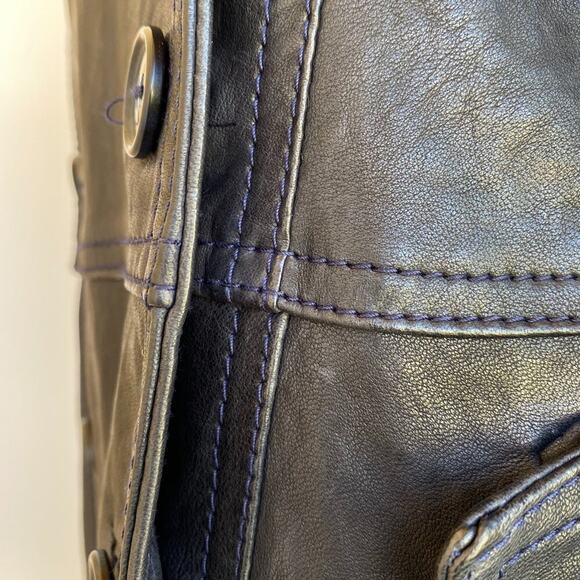 Vincent's Gunmetal Leather Peacoat Trenchcoat Italian Artisan sz 42, US 4-6 - Picture 14 of 16